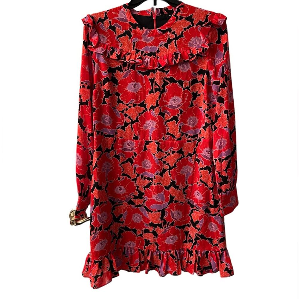 Long sleeve orange,  floral, ruffle hem dress Who What Wear lined Medium